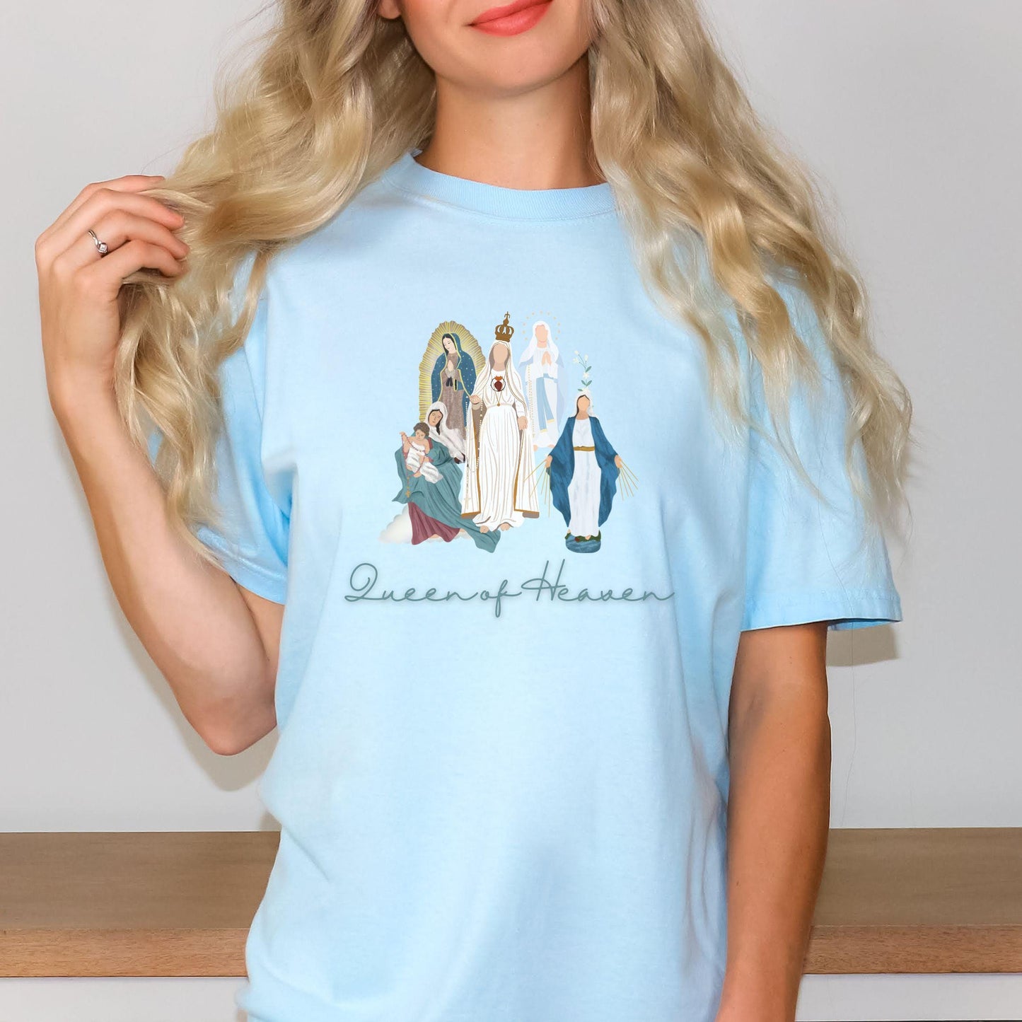 Queen of Heaven Catholic Shirt, Comfort Colors Tee, Catholic Women Gifts, Marian Catholic T-Shirt, Blessed Mother Top, Our Lady of Guadalupe