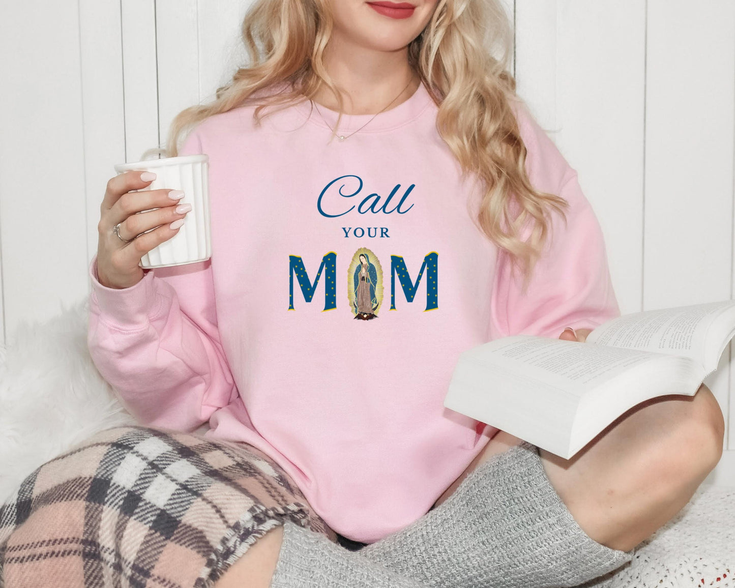 Blessed Virgin Mary Call Your Mother Sweatshirt, Unisex Catholic Top, Our Lady of Guadalupe Jumper, Catholic Apparel, Catholic Mom Gift