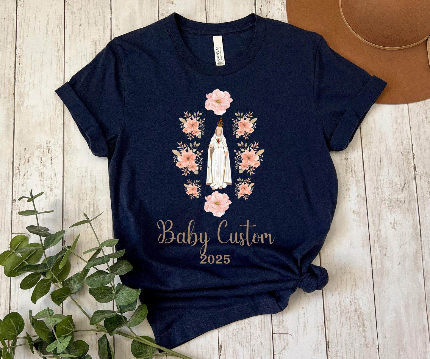 Custom Catholic Baby Announcement Tee, Unisex Jersey Short Sleeve Shirt, Personalized Virgin Mary, Baby Shower Gift, Marian Clothing