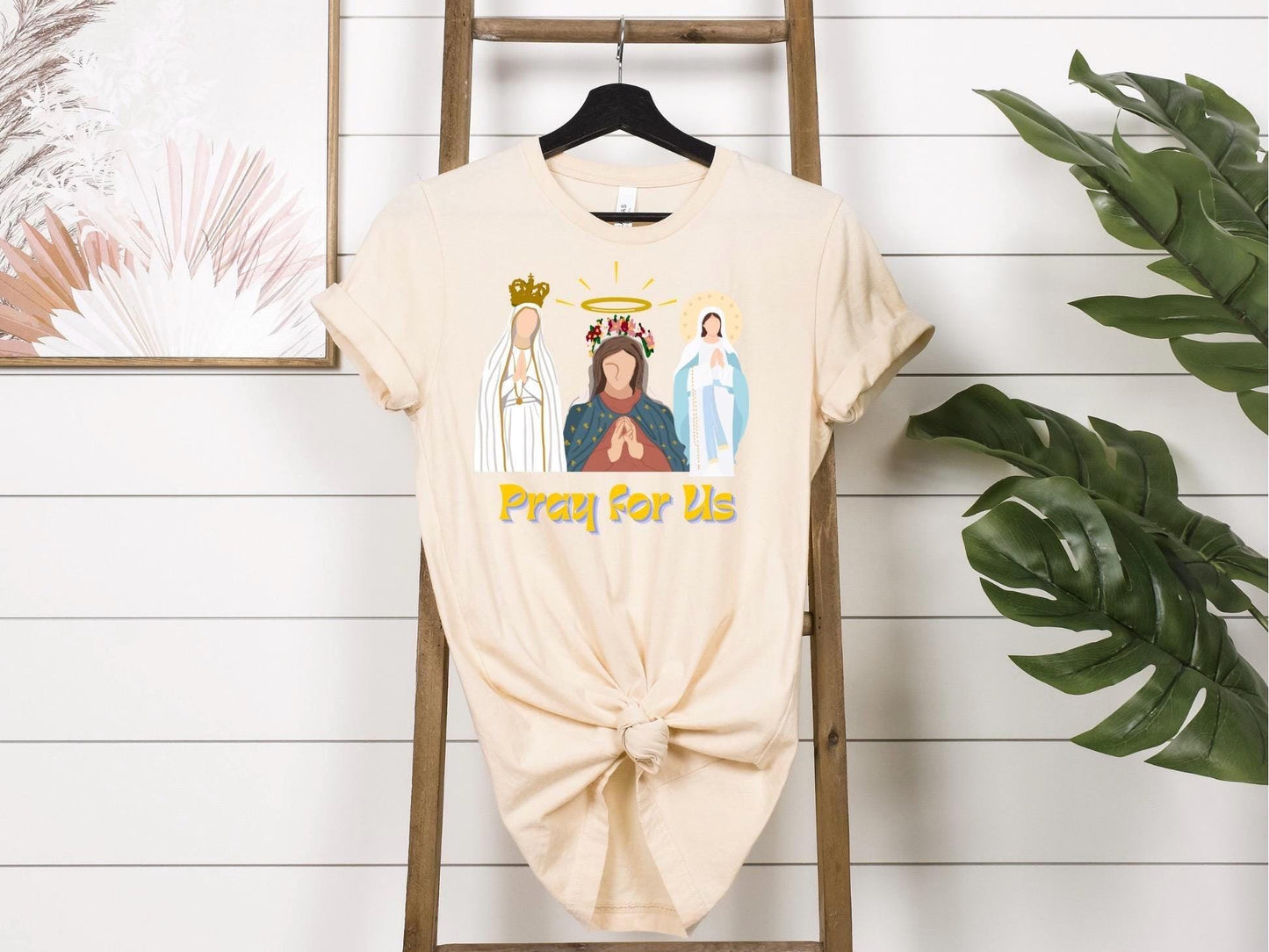 Blessed Virgin Mary T-Shirt, Marian Pray for Us T Shirt, Catholic Tee, Religious Shirt, Christian Apparel, Faith Gift for Him/Her