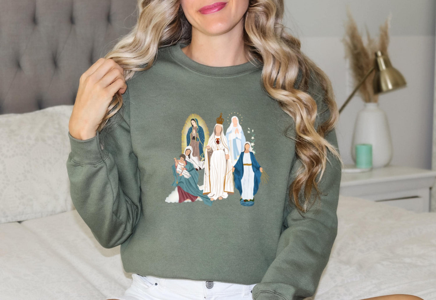 Blessed Virgin Mary Sweatshirt, Our Lady of Guadalupe Cozy Top, Our Lady of Fatima Jumper, Marian Medley Crewneck Sweatshirt