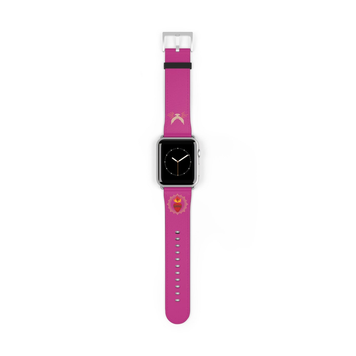 Pink Sacred Heart AppleWatch Band Series 9/8/7/6/5/4/3/2/1/SE/Ultra, Apple WatchBand 38mm, Apple WatchBand 42mm, Catholic Gift