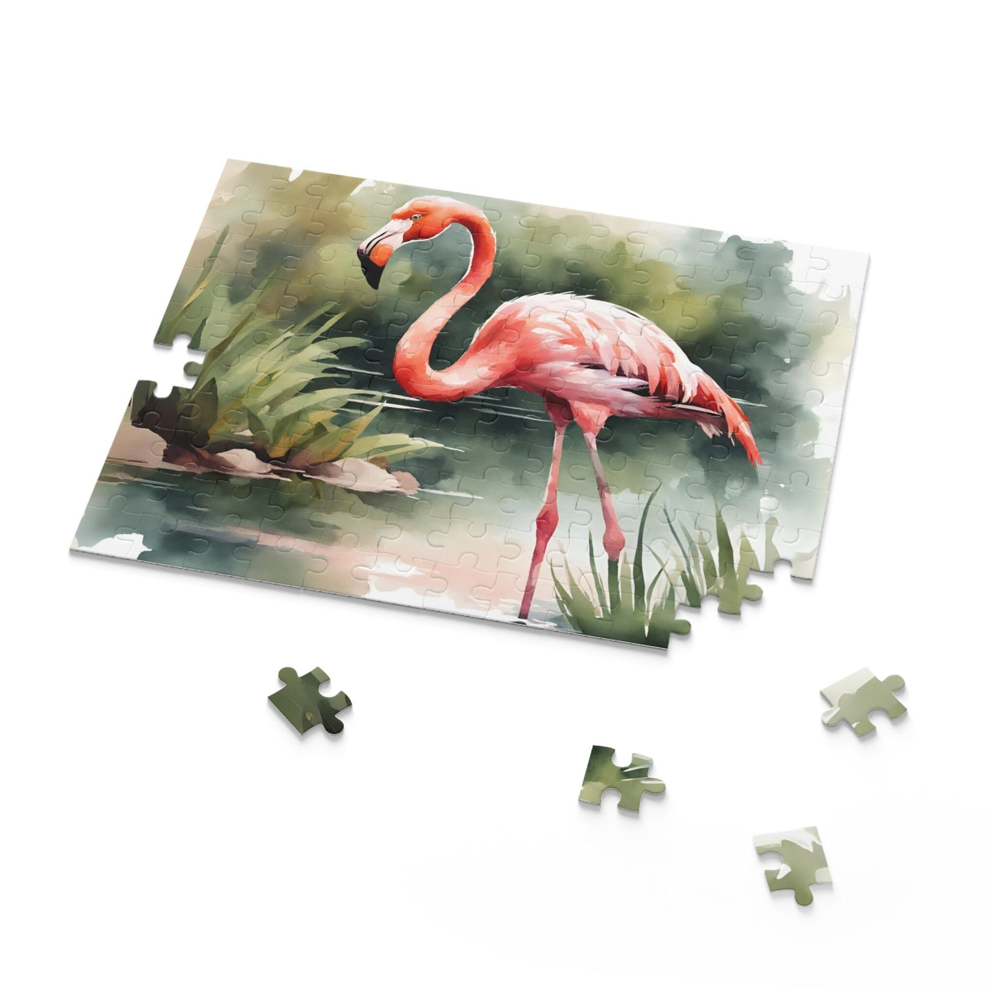Pink Flamingo Bird Puzzle, Watercolor Jigsaw Puzzle, Catholic Games for Kids, Wholesome Family Activity