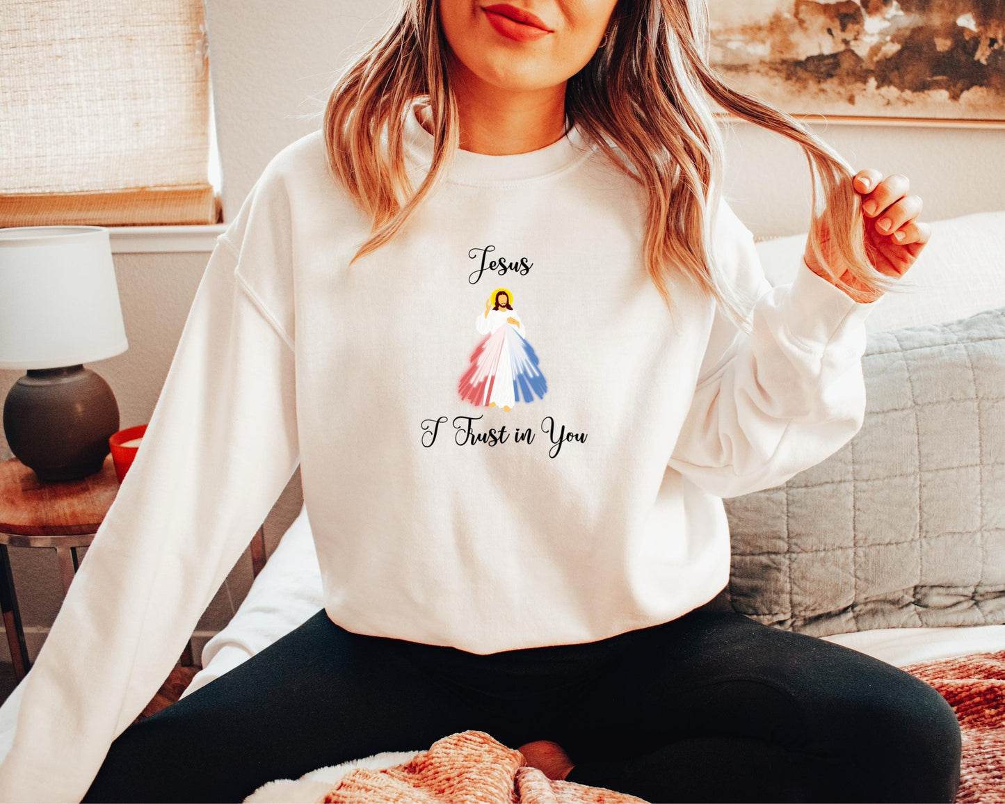 Divine Mercy Sweatshirt, Jesus I Trust in You Jumper, Catholic Crewneck, Unisex Christian Pullover, Catholic Gifts, Inspirational Clothing
