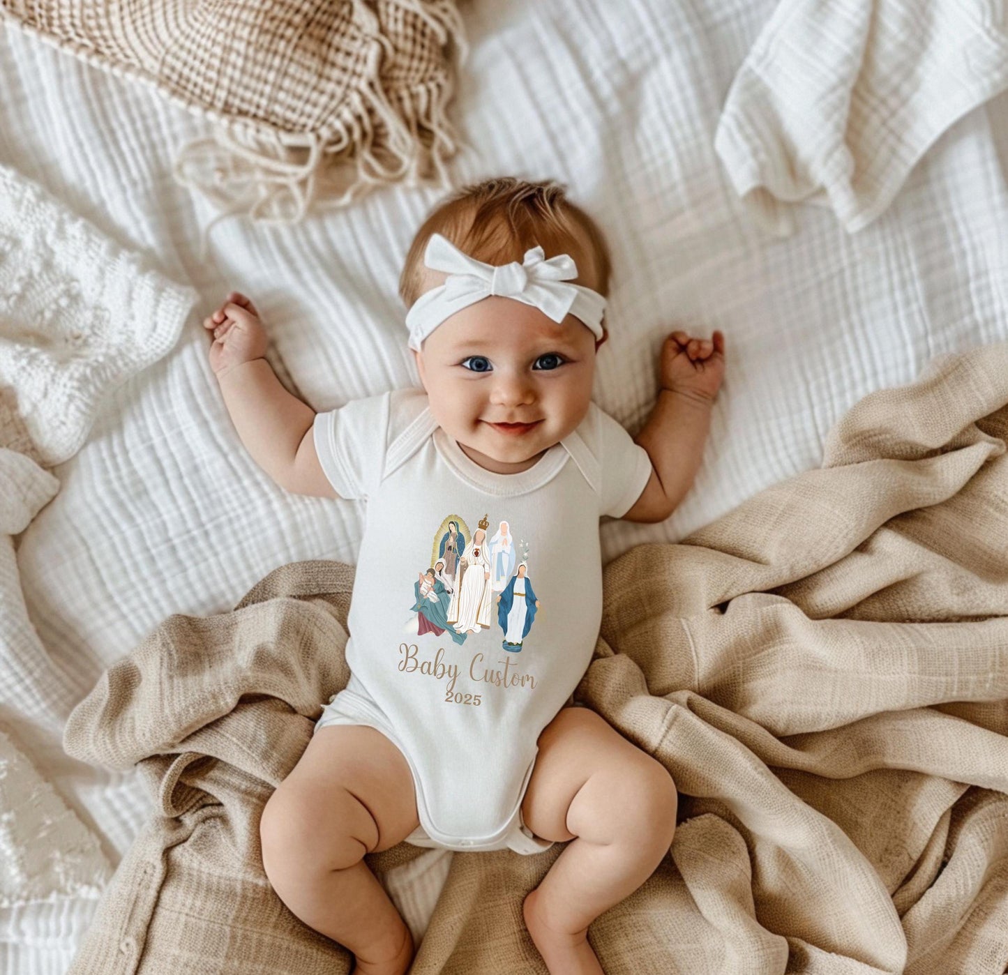 Personalized Virgin Mary Infant Bodysuit, Custom Marian Diaper Shirt, Our Lady of Fatima, Religious Infant One Piece, Baby Clothes, Baptism