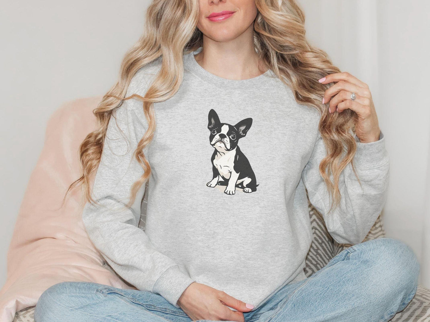 Boston Terrier Sweatshirt - Cute Dog Lover Crewneck Jumper, Pet Owner Gift, Animal Graphic Print, Cozy Pullover, Dog Mom Dad Apparel