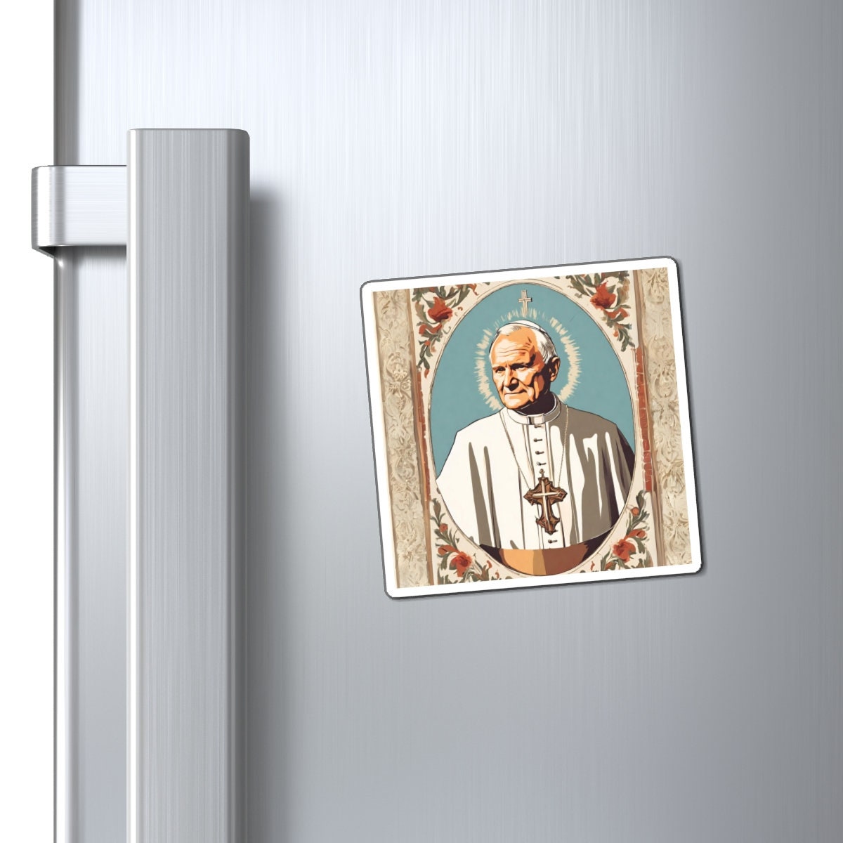 Saint John Paul II Fridge Magnet, Catholic Home Decor, Saints Refrigerator Magnet, Pope St JP2 Art
