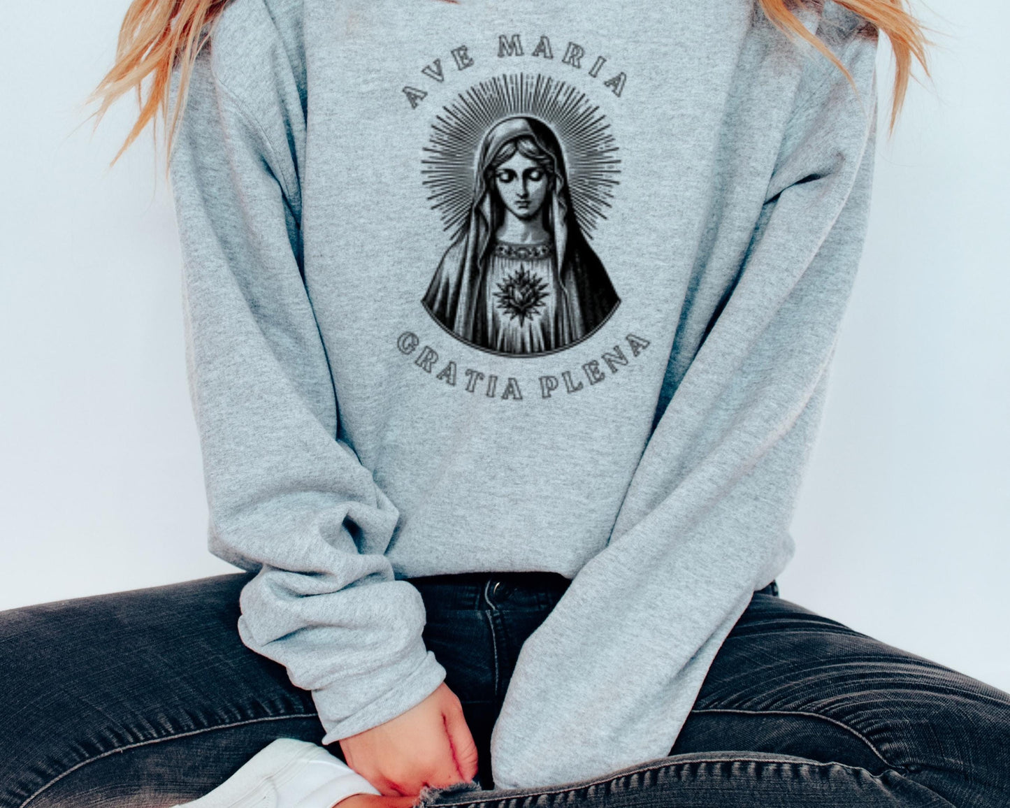 Ave Maria Catholic Sweatshirt, Catholic Virgin Mary Jumper, Ave Maria Crewneck, Mother of God Apparel, Blessed Mother Pullover