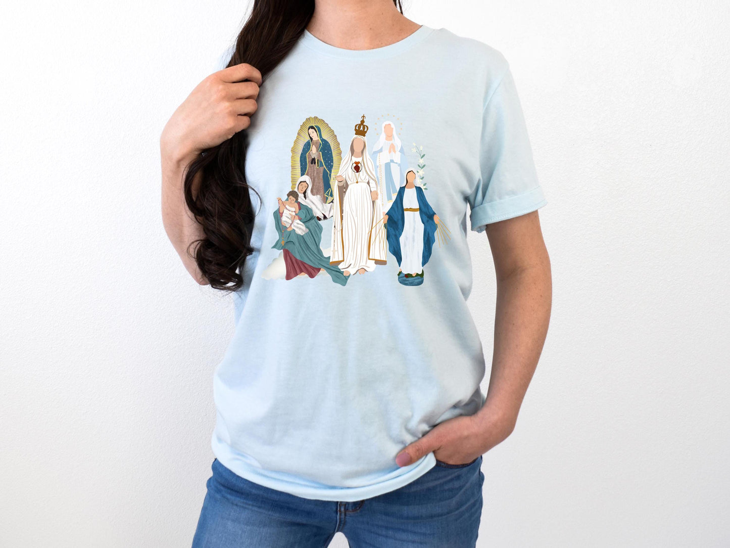 Blessed Virgin Mary Tee, Marian Medley T-Shirt, Our Lady of Fatima Top, Our Lady of Guadalupe Comfy T Shirt, Catholic Gifts