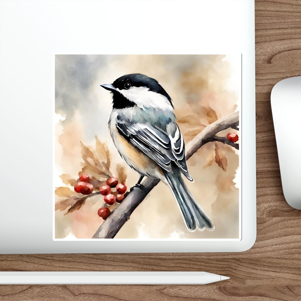 Chickadee Water Resistant Sticker, Watercolor Vinyl Sticker, Animal Stickers, Cute Stickers, Matte Finish, Bird Stickers, Flying Friends