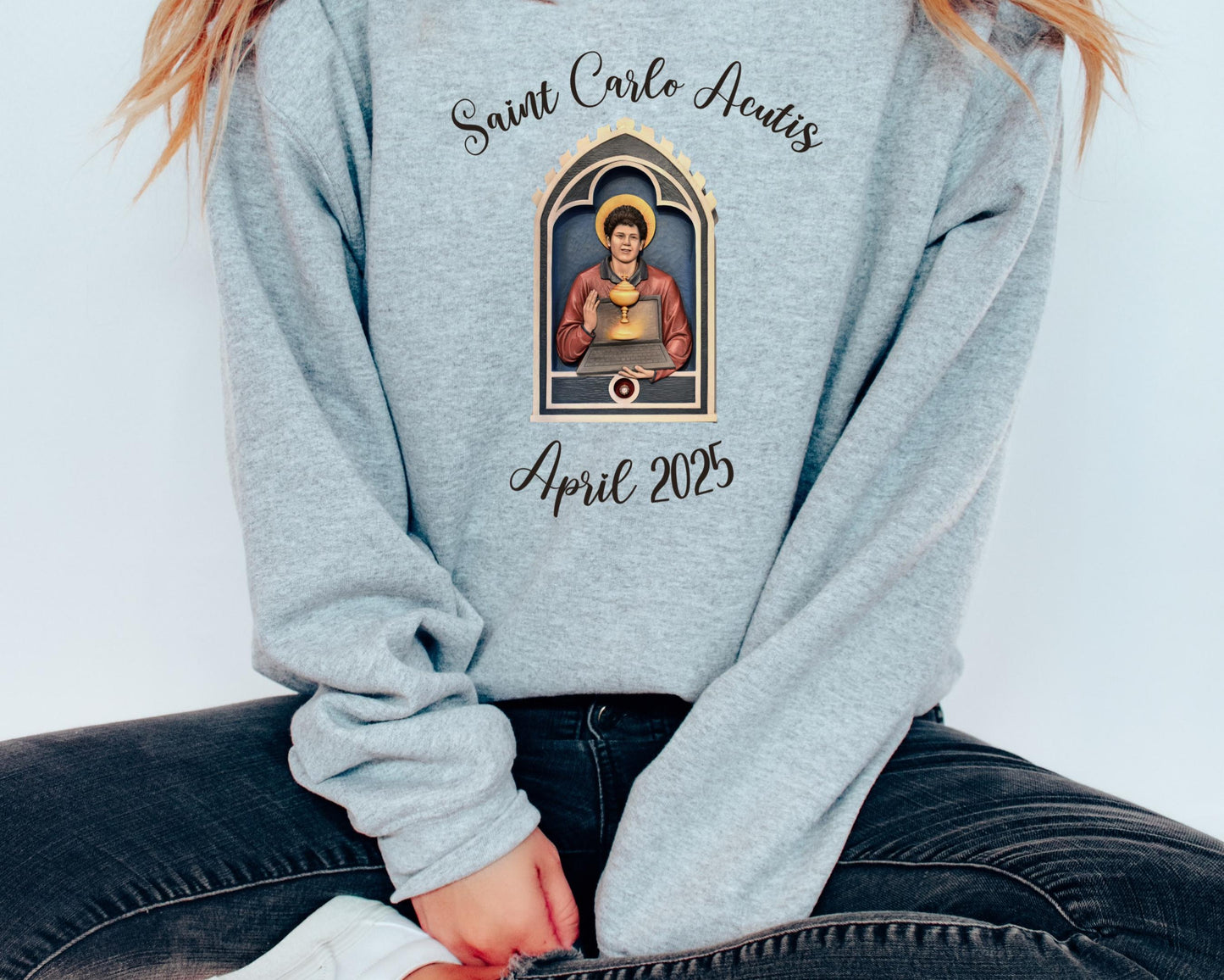 Saint Carlo Acutis Catholic Sweatshirt, Blessed Carlo Acutis Adult and Youth Pullover, Canonization Pilgrimage Apparel, Gift for Catholics