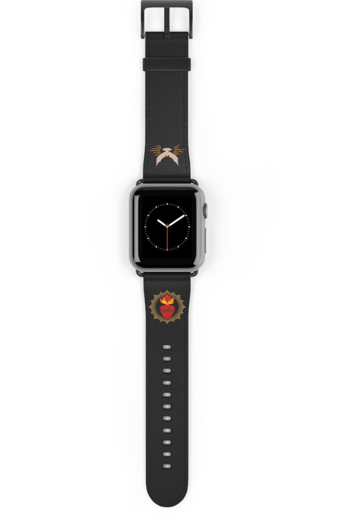Black Sacred Heart AppleWatch Band Series 9/8/7/6/5/4/3/2/1/SE/Ultra, Apple WatchBand 38mm, Apple WatchBand 42mm, Catholic Gift