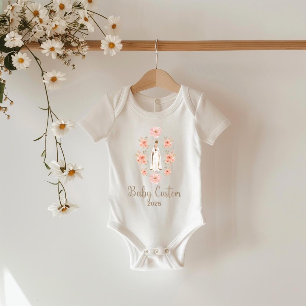 Personalized Virgin Mary Infant Bodysuit, Custom Marian Diaper Shirt, Our Lady of Fatima, Religious Infant One Piece, Baby Clothes, Baptism