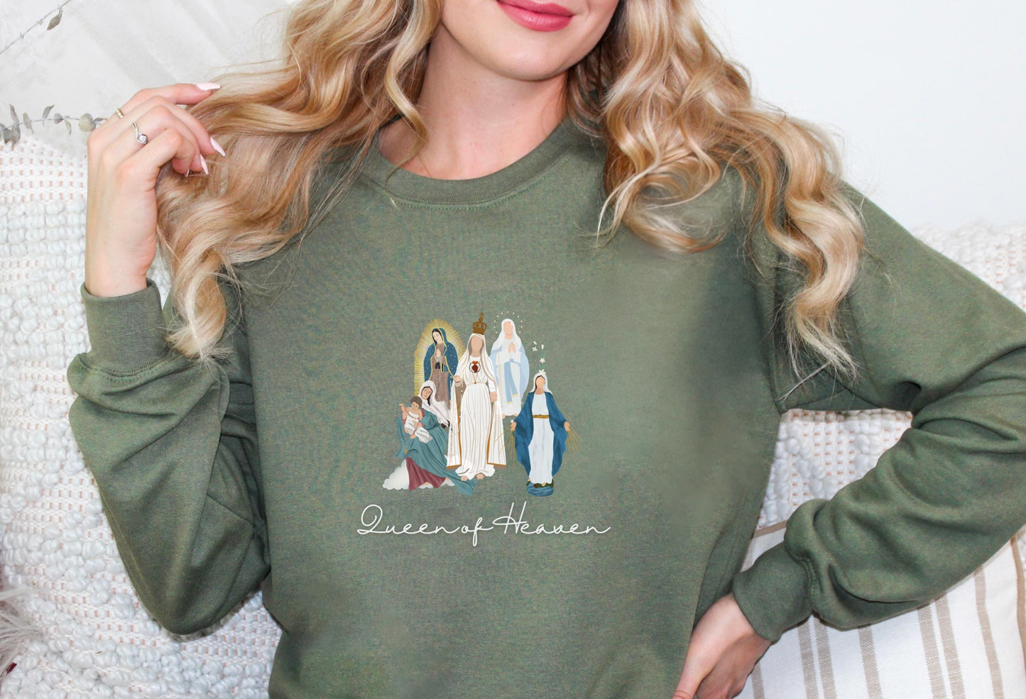 Blessed Virgin Mary Sweatshirt, Our Lady of Guadalupe Cozy Top, Our Lady of Fatima Jumper, Marian Medley Crewneck Sweatshirt, Catholic Women