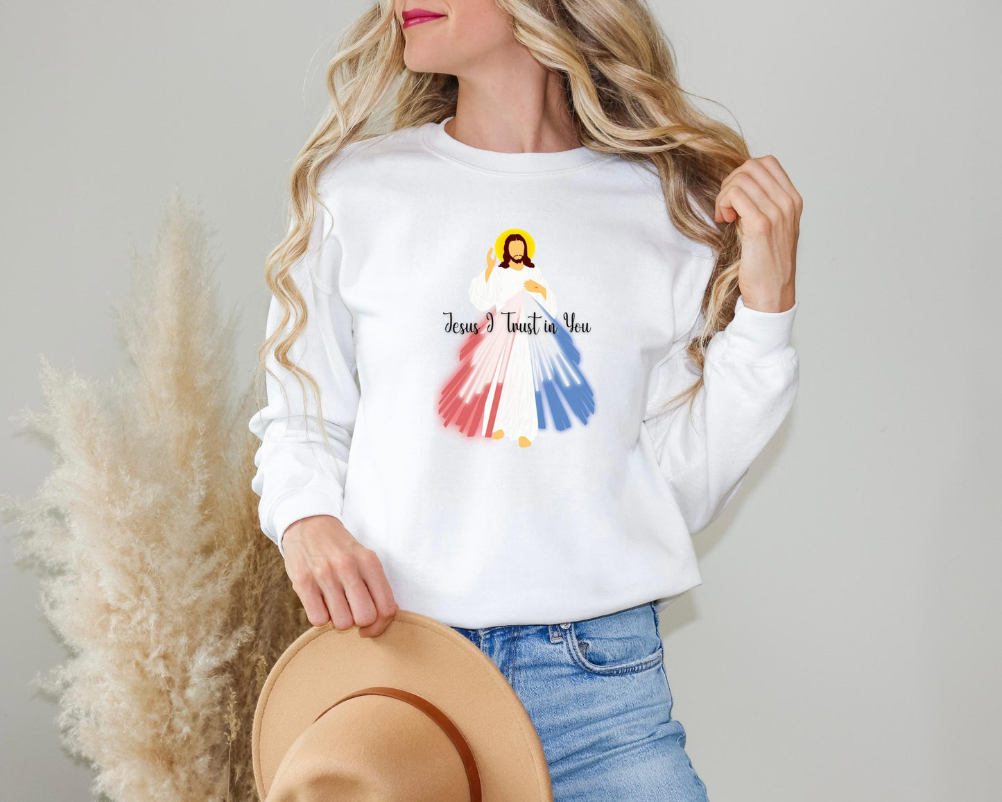 Divine Mercy Sweatshirt, Jesus I Trust in You Jumper, Catholic Crewneck, Unisex Christian Pullover, Catholic Gifts