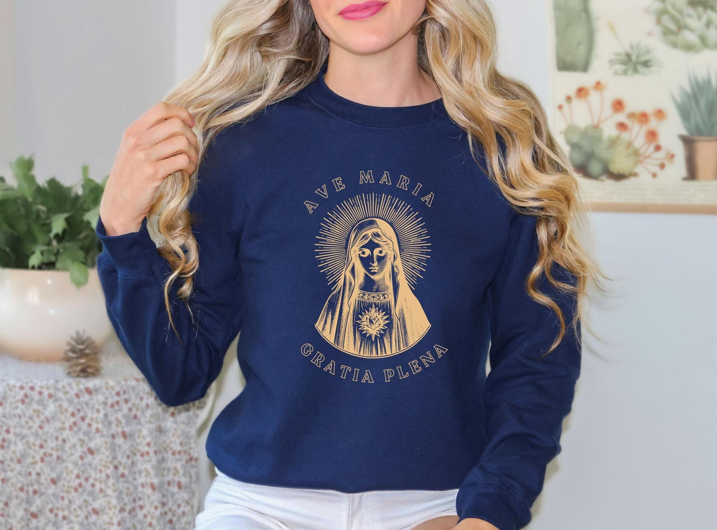Ave Maria Virgin Mary Sweatshirt, Catholic Crewneck Jumper, Catholic Sweatshirt, Blessed Mother Sweatshirt, Catholic Mom Gift