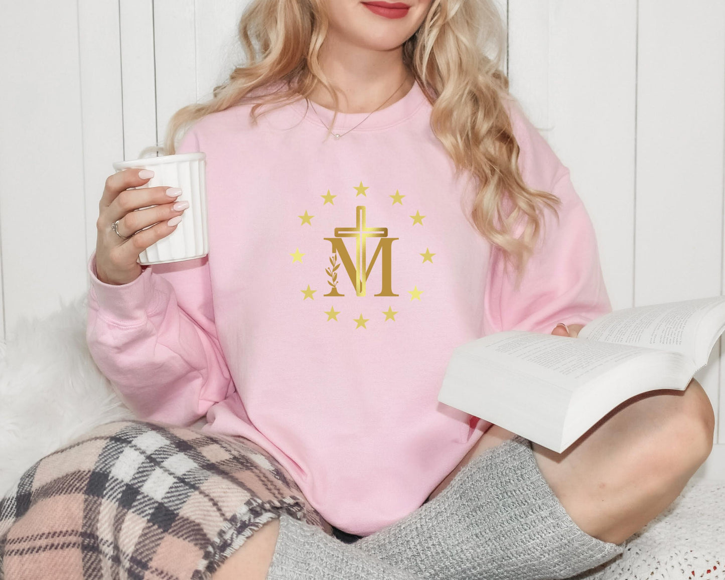 Marian Cross Blessed Virgin Mary Sweatshirt, Catholic Crewneck Jumper, Our Lady Sweatshirt, Blessed Mother Cross Sweatshirt, Catholic Gift