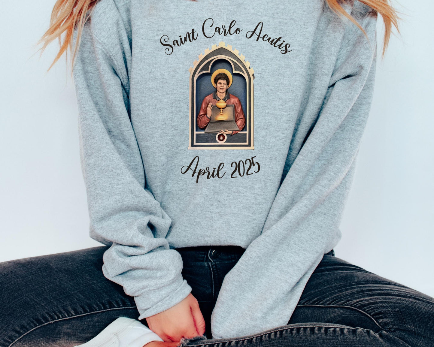 Saint Carlo Acutis Catholic Sweatshirt, Blessed Carlo Acutis Unisex Crewneck Pullover, Canonization Pilgrimage Apparel, Gift for Catholics