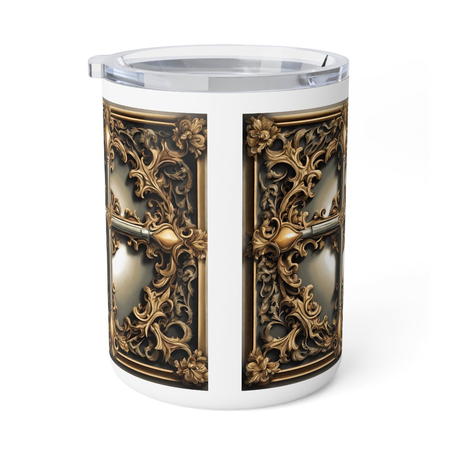 Decorative Cross Insulated Coffee Mug | 10oz | Snap-on Lid