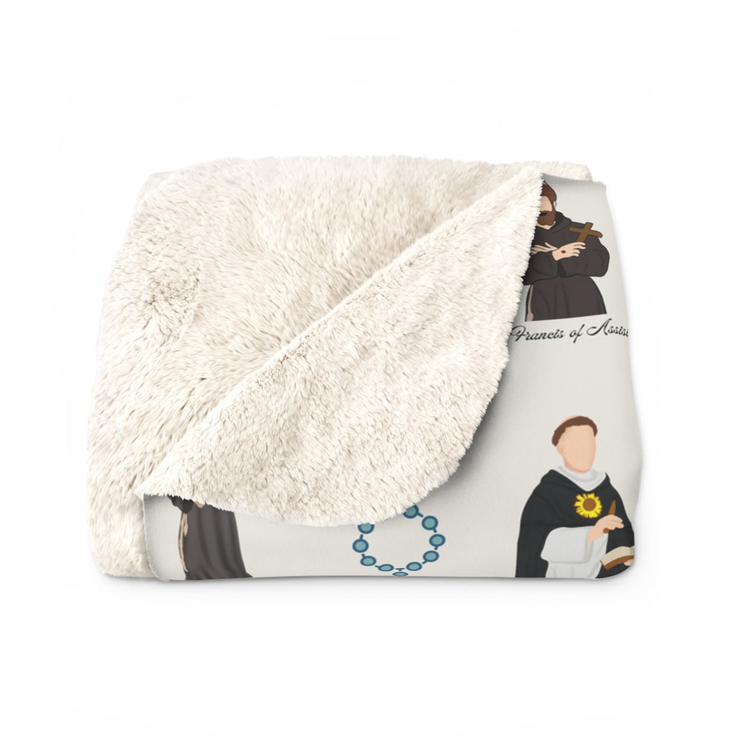 Catholic Saints Sherpa Fleece Blanket, Extra Warm Throw for Catholics, Featuring Saint Dominic, St Thomas Aquinas, Saint Anthony, St Francis