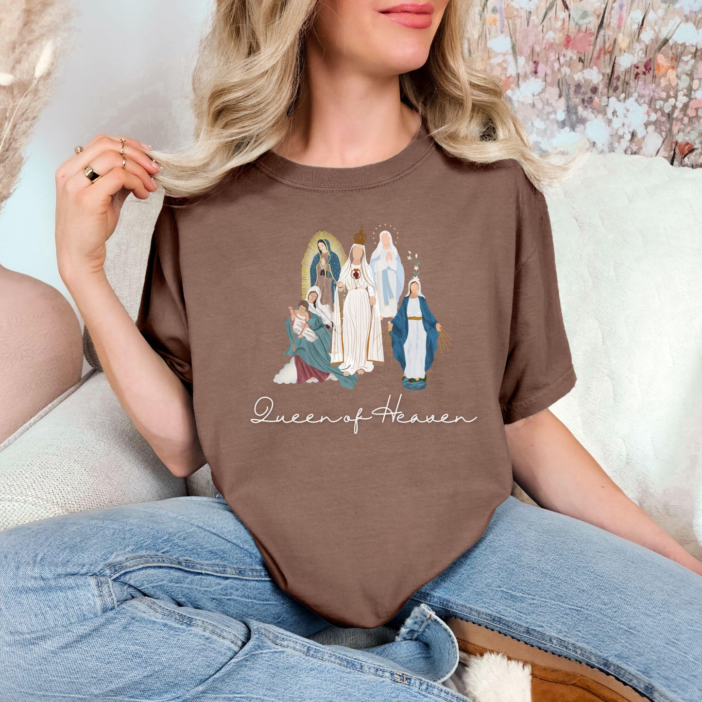 Queen of Heaven Catholic Shirt, Comfort Colors Tee, Catholic Women Gifts, Marian Catholic T-Shirt, Blessed Mother Top, Our Lady of Guadalupe