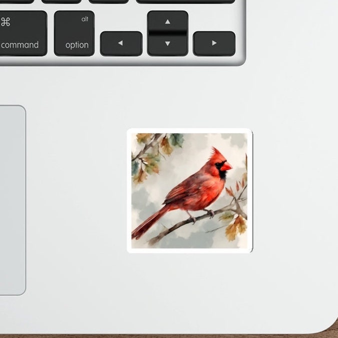 Cardinal Water Resistant Sticker, Durable and Weatherproof Sticker, Handmade Bird Sticker, Best Matte Finish Sticker, Bird Stickers