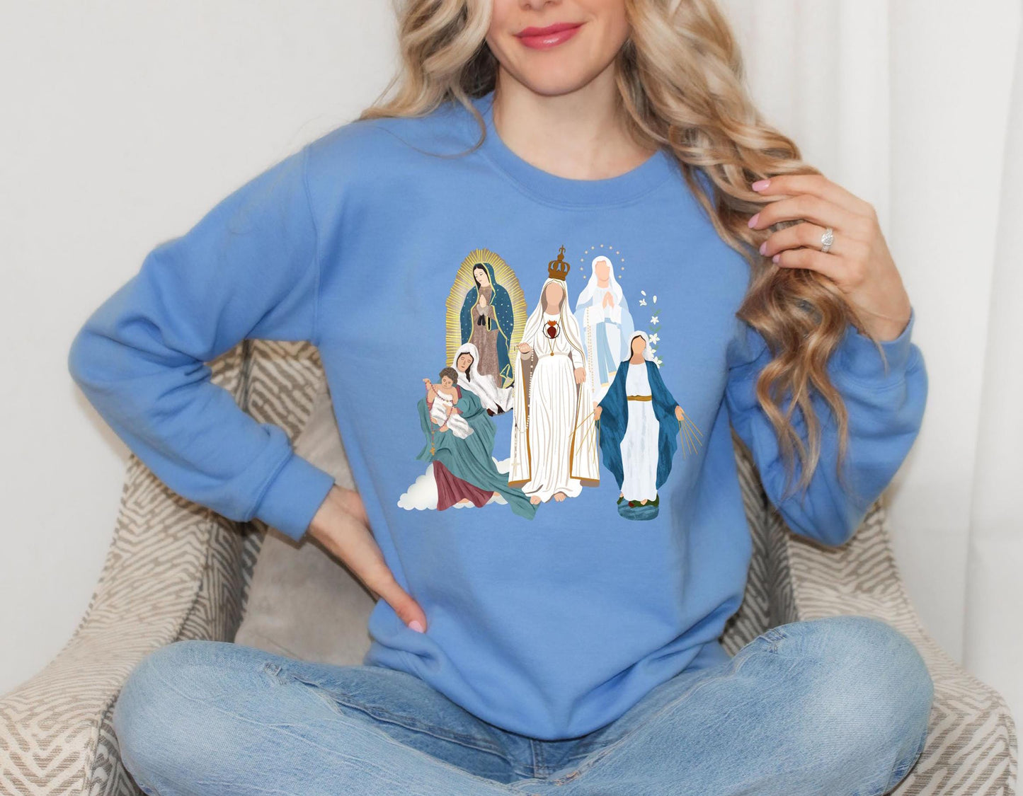 Blessed Virgin Mary Sweatshirt, Marian Medley Sweatshirt, Our Lady of Fatima Cozy Top, Our Lady of Guadalupe Warm Sweater, Catholic Gifts