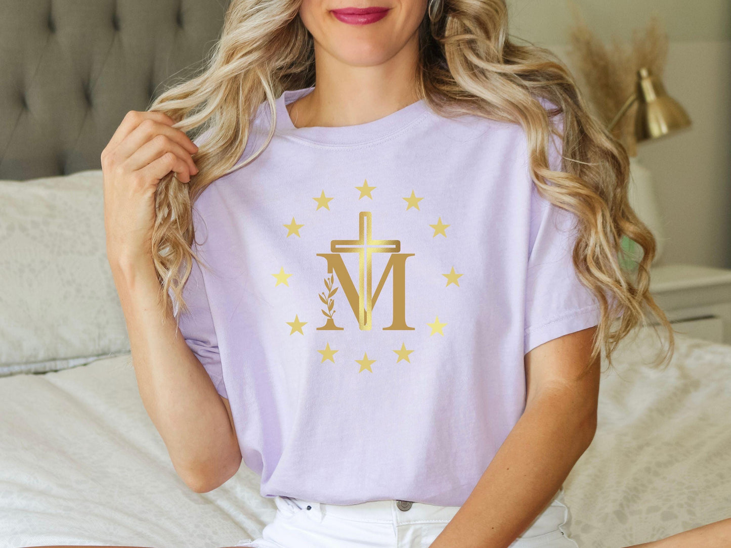 Marian Cross Comfort Colors T-Shirt, Blessed Virgin Mary Shirt - Unisex Tee, Catholic Apparel, Graphic Tee, Catholic Gift, Inspirational
