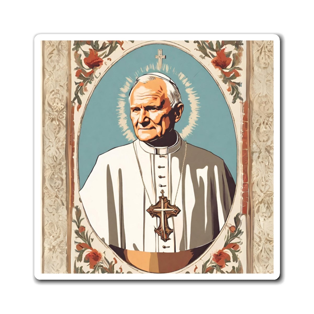 Saint John Paul II Fridge Magnet, Catholic Home Decor, Saints Refrigerator Magnet, Pope St JP2 Art