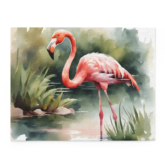 Pink Flamingo Bird Puzzle, Watercolor Jigsaw Puzzle, Catholic Games for Kids, Wholesome Family Activity