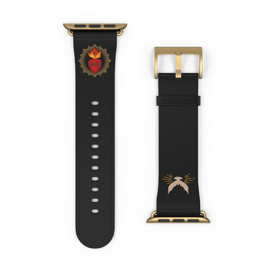 Black Sacred Heart AppleWatch Band Series 9/8/7/6/5/4/3/2/1/SE/Ultra, Apple WatchBand 38mm, Apple WatchBand 42mm, Catholic Gift