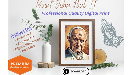 Saint John Paul II Catholic Retro Art Digital Print, Religious Vintage Decor, Instant Download, Catholic Saints Digital File, Holy Cards