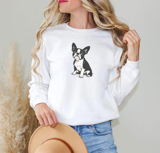 Boston Terrier Sweatshirt - Cute Dog Lover Crewneck Jumper, Pet Owner Gift, Animal Graphic Print, Cozy Pullover, Dog Mom Dad Apparel