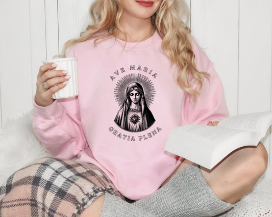 Ave Maria Catholic Sweatshirt, Catholic Virgin Mary Jumper, Ave Maria Crewneck, Mother of God Apparel, Blessed Mother Pullover