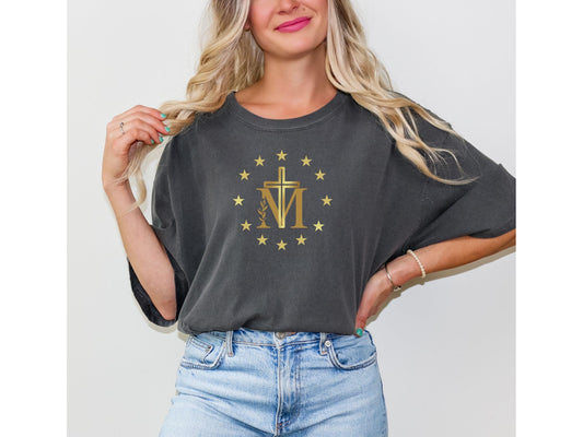 Marian Cross Comfort Colors T-Shirt, Blessed Virgin Mary Shirt - Unisex Tee, Catholic Apparel, Graphic Tee, Catholic Gift, Inspirational