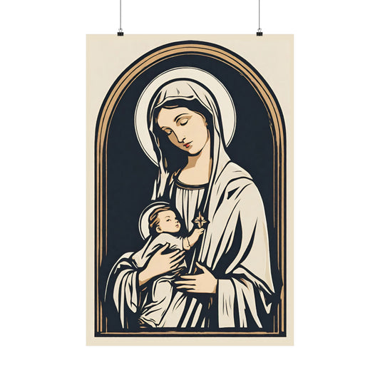 Vintage Mother of God Poster, Blessed Virgin and Child Art, Retro Catholic Art, Premium Wall Art, Vintage Catholic Gifts