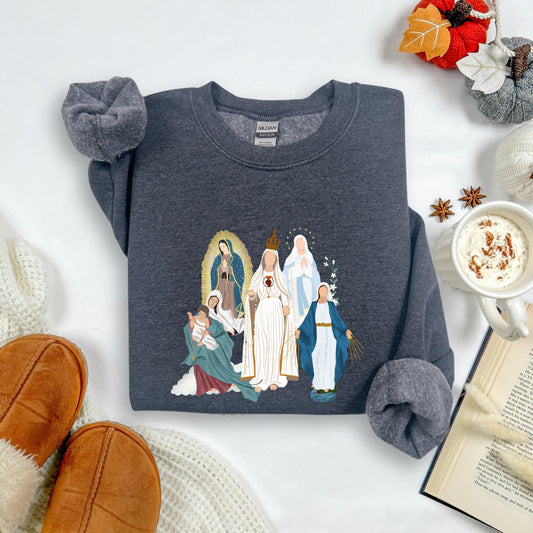 Blessed Virgin Mary Youth Sweatshirt, Catholic Marian Medley Kids Jumper, Our Lady of Guadalupe Apparel, Our Lady of Fatima, Catholic Gifts
