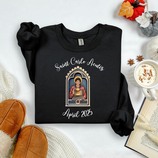 Saint Carlo Acutis Youth Crewneck Sweatshirt, Catholic Kids Gift, Catholic Jumper, Communion Present, Teen Apparel, Youth Ministry Clothing