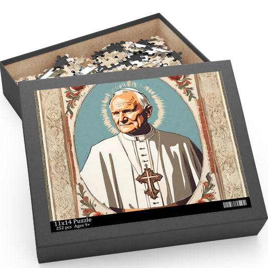 Pope Saint John Paul II Puzzle, Catholic Family Games, Catholic Gifts for Kids, 120 or 252 Piece Jigsaw Puzzle