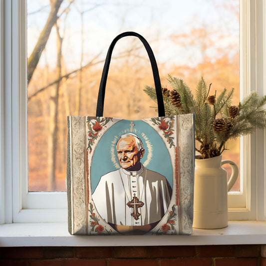 Saint John Paul II Tote Bag, Tote Bags for Women, Saint Tote Bag, Minimalist Shoulder Bag, Vintage Style Daily Bag, Canvas Tote Bag