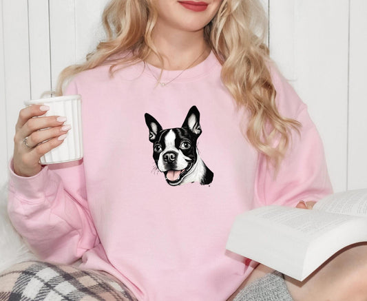 Boston Terrier Sweatshirt - Cute Dog Lover Crewneck Jumper, Pet Owner Gift, Animal Graphic Print, Cozy Pullover, Dog Mom Dad Apparel
