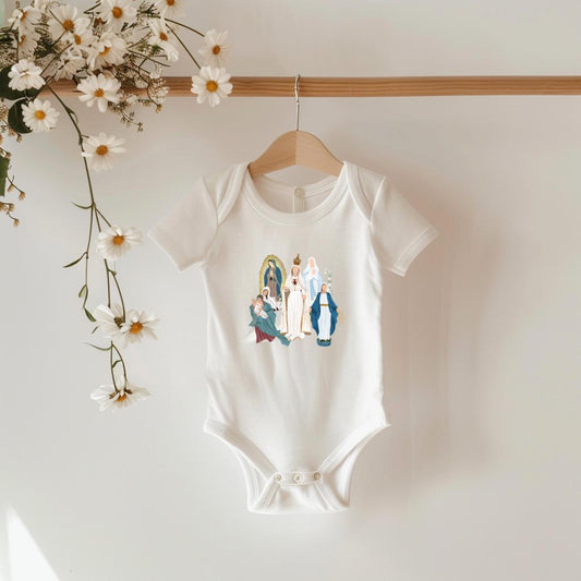 Virgin Mary Infant Bodysuit, Marian Medley Catholic Baby Clothes, Blessed Virgin Mary Diaper Shirts, Infant Shirt, Catholic Baby Outfit