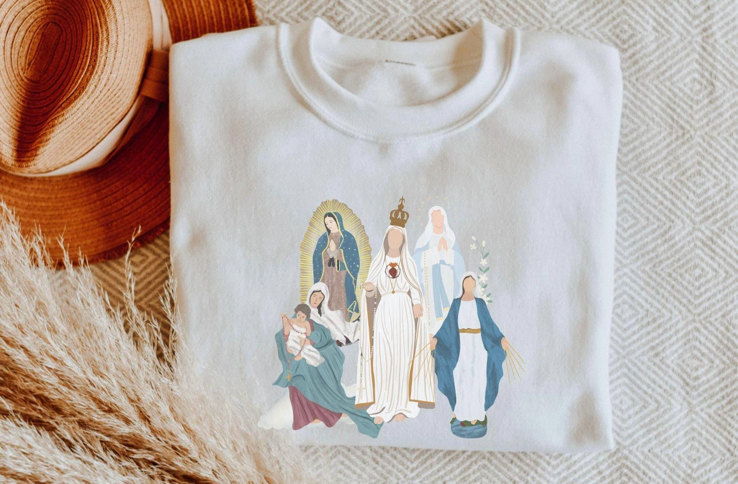 Blessed Virgin Mary Sweatshirt, Marian Medley Sweatshirt, Our Lady of Fatima Cozy Top, Our Lady of Guadalupe Warm Sweater, Catholic Gifts