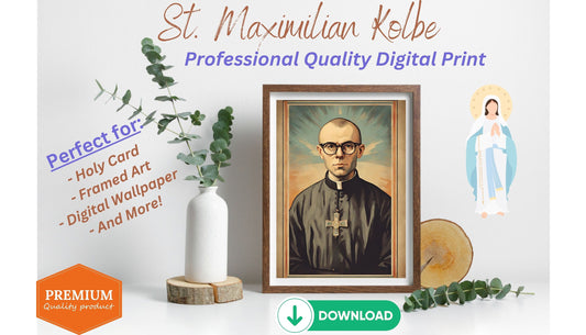 Vintage Saint Maximilian Kolbe, Digital Print, Religious Retro Decor, Instant Download, Digital File, Catholic Wall Art, Holy Card
