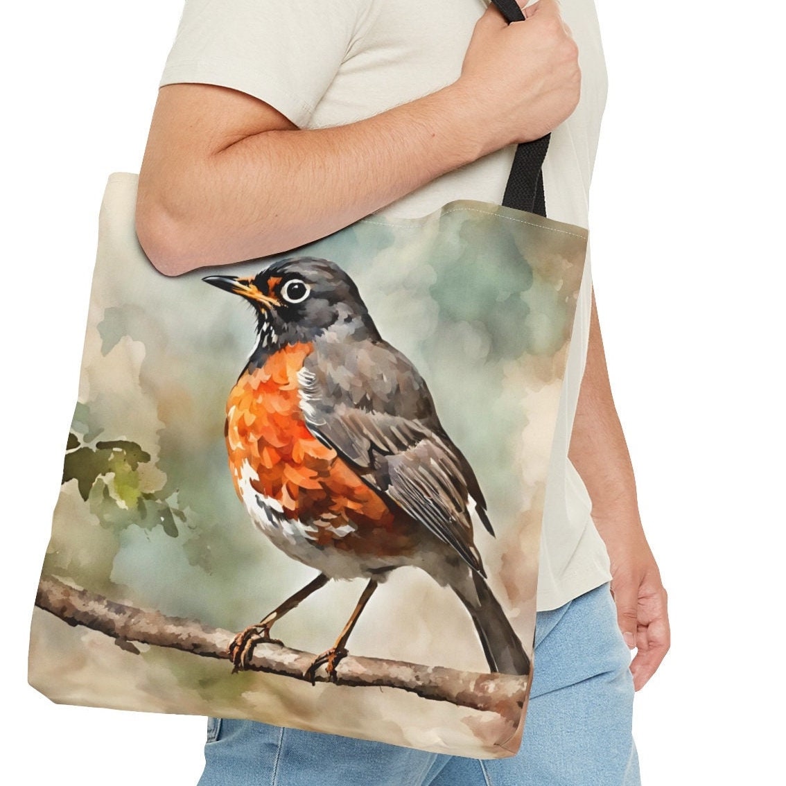 American Robin Tote Bag, Bird Totes, Watercolor Style Daily Bag, Canvas Tote Bag, Totes for Moms, Bird Lover Gifts, Gifts for Kids