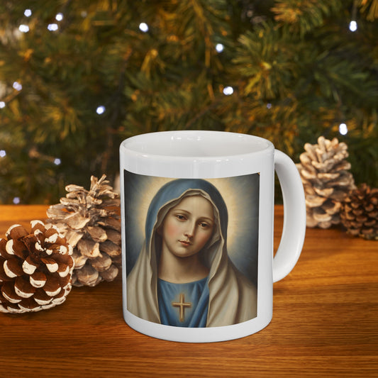 Virgin Mary Prayer Mug, White Glossy Coffee Mug, Coffee Mugs with Sayings, 11 Oz Ceramic Tea Coffee Cup, Unique Coffee Mug, Gift for Her