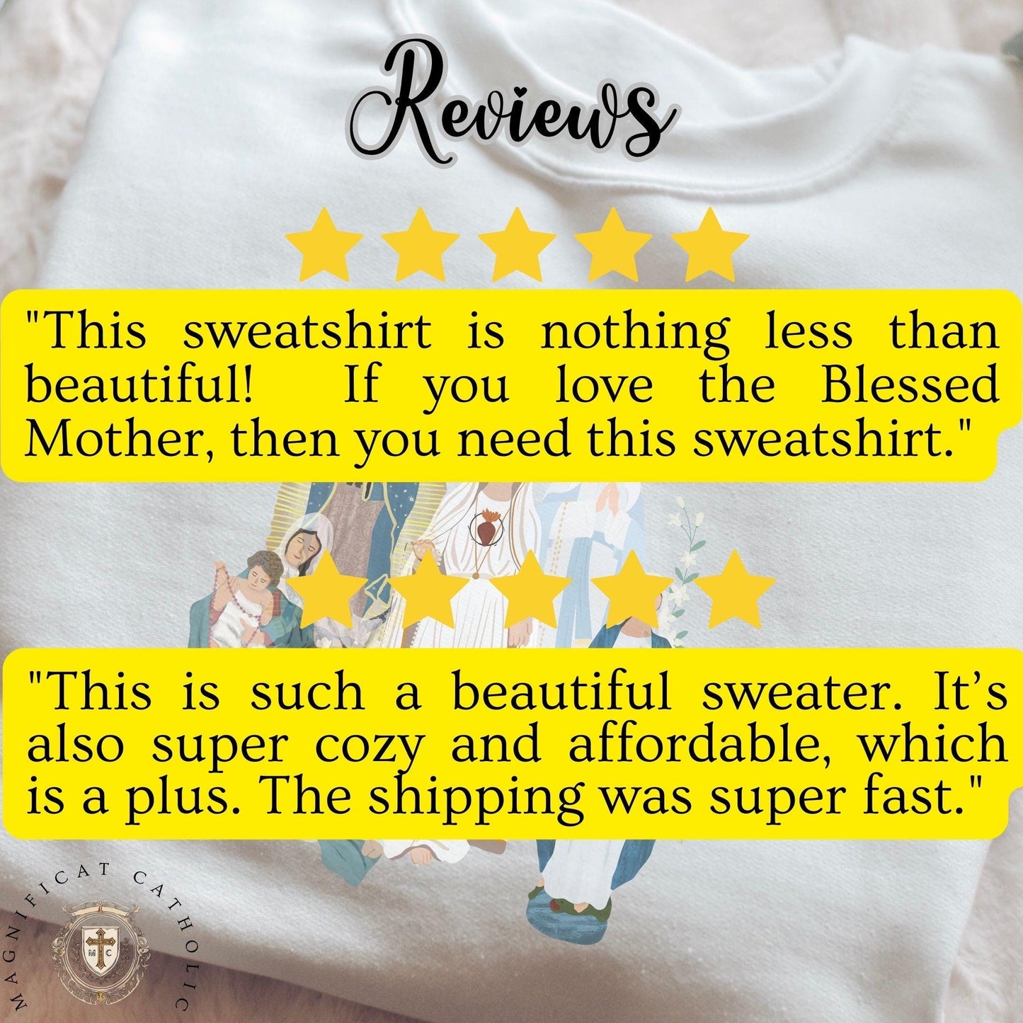 Blessed Virgin Mary DryBlend Sweatshirt, Marian Medley Sweatshirt, Crewneck Cozy Top, Our Lady of Guadalupe Warm Sweater, Catholic Gifts