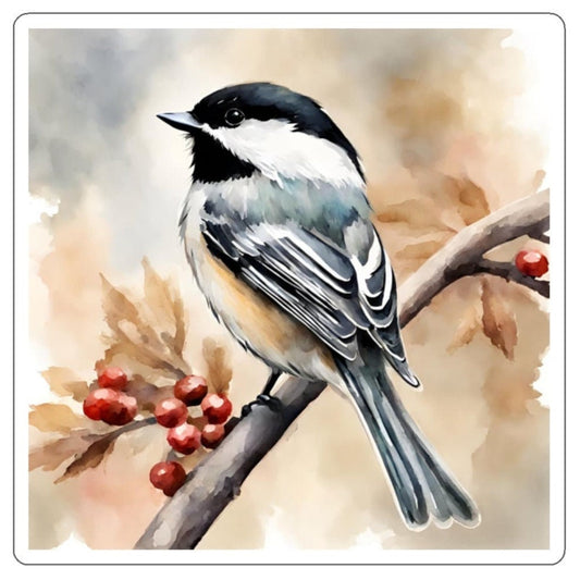 Chickadee Water Resistant Sticker, Watercolor Vinyl Sticker, Animal Stickers, Cute Stickers, Matte Finish, Bird Stickers, Flying Friends