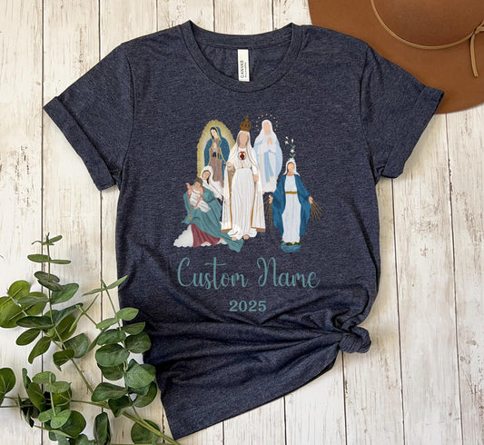 Personalized Catholic Baby Announcement Tee, Unisex Jersey Short Sleeve Shirt, Custom Virgin Mary, Baby Shower Gift, Marian Clothing