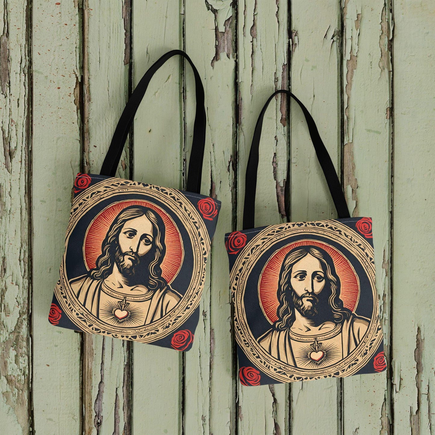Catholic Tote Bag Sacred Heart of Jesus, Retro Catholic Totes, Sacred Heart Tote Bag, Vintage Style Daily Bag, Canvas Tote Bag